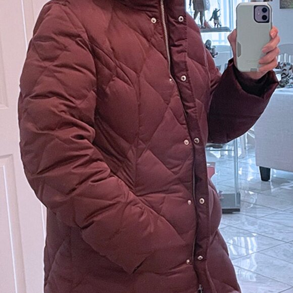 goose down parka coat knee length womens Lg plum wine lightweight 650 fill power - Picture 5 of 15